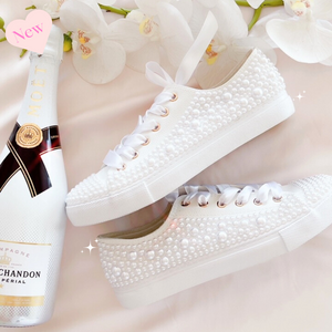 custom pearl wedding sneakers bridal shoes