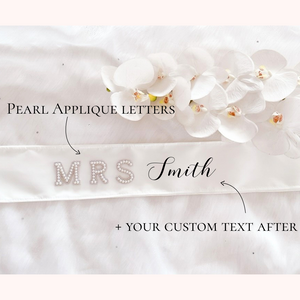 bride to be pearl applique custom satin sash bridal shower hen party sash