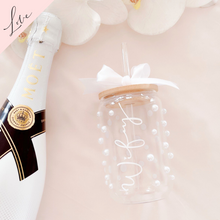 Load image into Gallery viewer, personalised bride bridesmaid glass tumbler with pearls