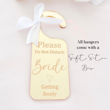 Load image into Gallery viewer, Personalised acrylic wedding bride and groom preparation door hangers
