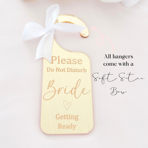 Personalised acrylic wedding bride and groom preparation door hangers