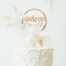 Load image into Gallery viewer, dried floral flowers circle round wedding bridal shower baby shower cake topper