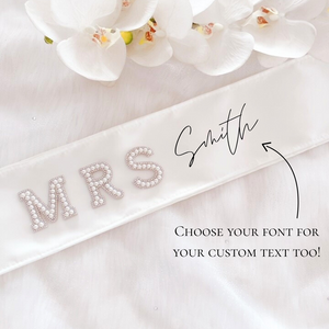 bride to be pearl applique custom satin sash bridal shower hen party sash