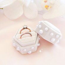 Load image into Gallery viewer, hexagon velvet wedding ring box with pearls personalized