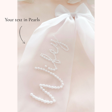 Load image into Gallery viewer, organza tulle personalized hair bow with pearl custom text bridal bride to be accessory