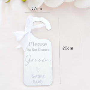 Personalised acrylic wedding bride and groom preparation door hangers