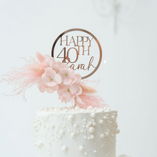 Load image into Gallery viewer, dried floral flowers circle round wedding bridal shower baby shower cake topper