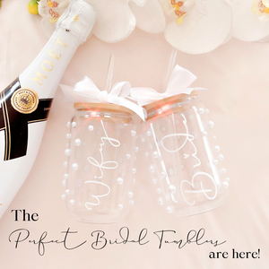 personalised bride bridesmaid glass tumbler with pearls