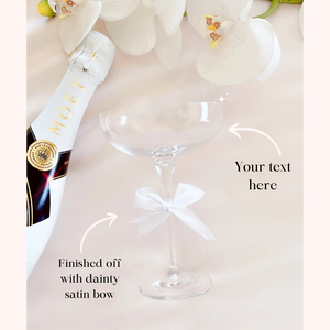 custom personalised coupe champagne glasses wedding bride groom bridesmaid glasses