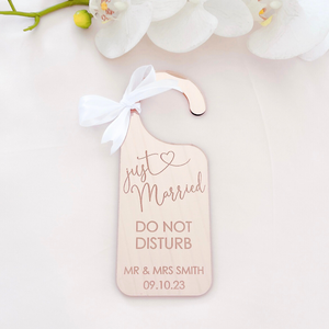 Personalised acrylic wedding bride and groom preparation door hangers