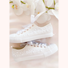 Load image into Gallery viewer, custom pearl wedding sneakers bridal shoes