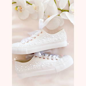 custom pearl wedding sneakers bridal shoes