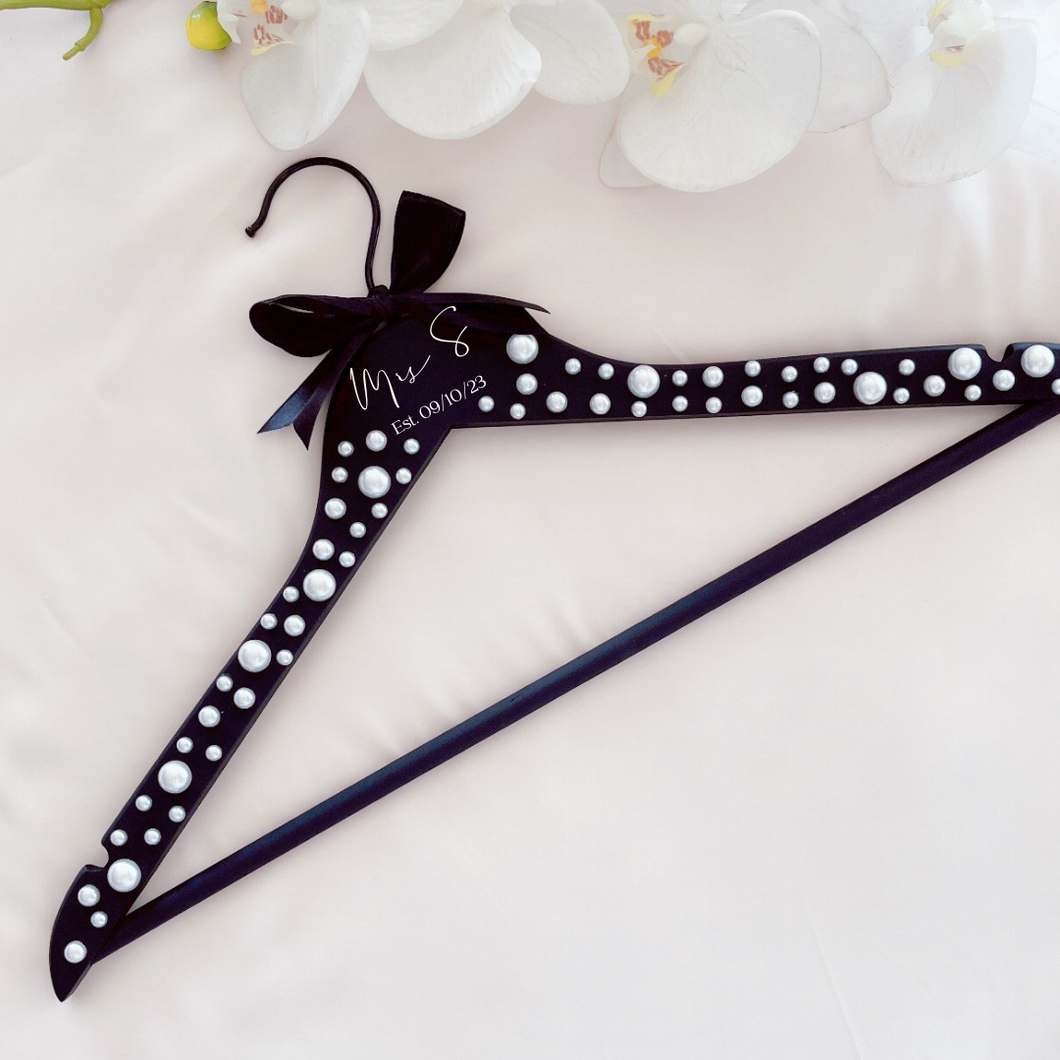 Black pearl custom personalized bridal hanger