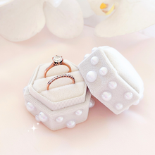 Load image into Gallery viewer, hexagon velvet wedding ring box with pearls personalized