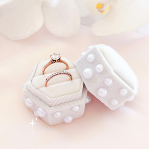 hexagon velvet wedding ring box with pearls personalized