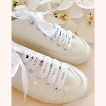 Load image into Gallery viewer, custom personalized satin shoelaces wedding bridal shoelaces