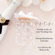 Load image into Gallery viewer, personalised bride bridesmaid glass tumbler with pearls