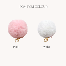 Load image into Gallery viewer, personalised name acrylic keyring bridal gift keyring with pom pom