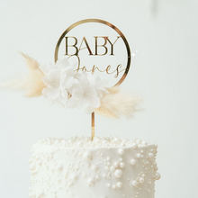 Load image into Gallery viewer, dried floral flowers circle round wedding bridal shower baby shower cake topper