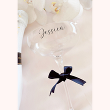 Load image into Gallery viewer, custom personalised coupe champagne glasses wedding bride groom bridesmaid glasses