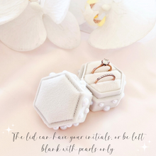 Load image into Gallery viewer, hexagon velvet wedding ring box with pearls personalized