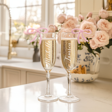Load image into Gallery viewer, ribbon bow shaped party wine and champagne glass charms tags