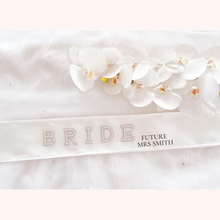 Load image into Gallery viewer, bride to be pearl applique custom satin sash bridal shower hen party sash