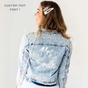 Personalised pearl denim bridal jacket