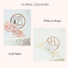 Load image into Gallery viewer, dried floral flowers circle round wedding bridal shower baby shower cake topper