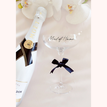 Load image into Gallery viewer, custom personalised coupe champagne glasses wedding bride groom bridesmaid glasses