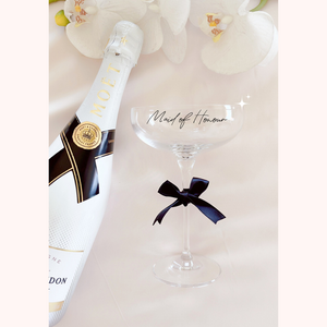 custom personalised coupe champagne glasses wedding bride groom bridesmaid glasses