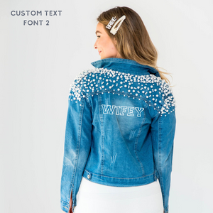 Personalised pearl denim bridal jacket