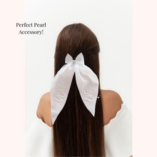 Load image into Gallery viewer, organza tulle personalized hair bow with pearl custom text bridal bride to be accessory