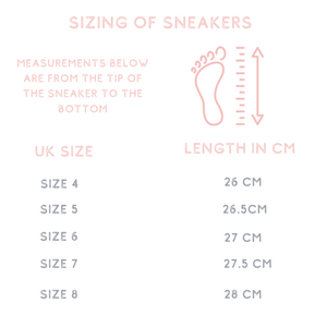 Custom bling sneakers sizing guide