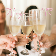 Load image into Gallery viewer, ribbon bow shaped party wine and champagne glass charms tags