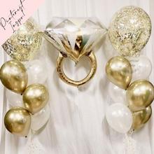 Load image into Gallery viewer, Gold and white wedding ring foil balloon bachelorette balloons