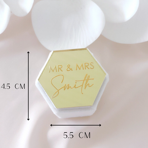 Custom acrylic velvet hexagon wedding ring box