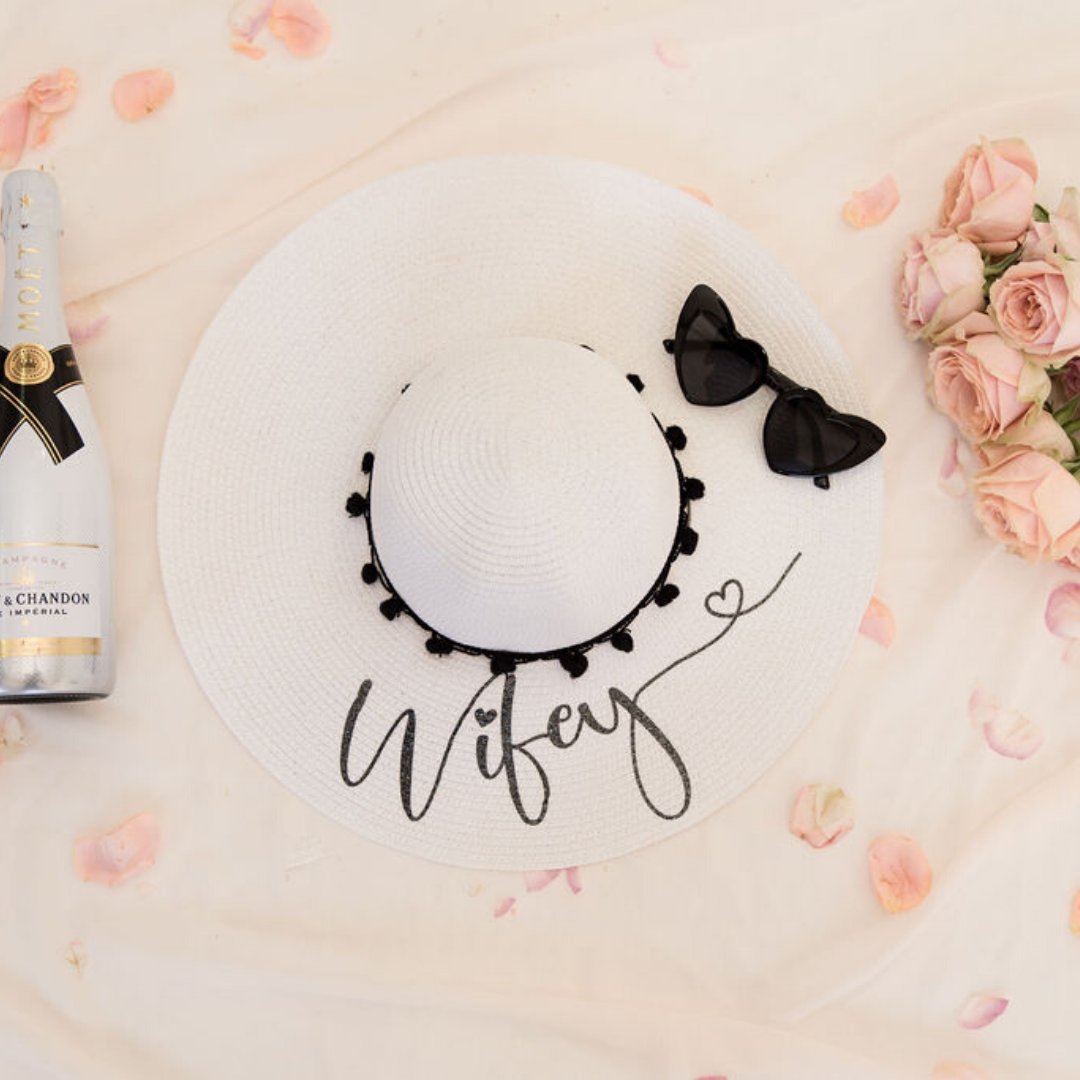 Personalised sun hats with Pom Poms Champagne Occasions