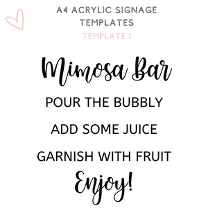 A4 acrylic signage Mimosa bar bubbly bar Bridal shower sign