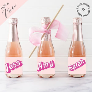 Barbie themed wine champagne label bachelorette proposal