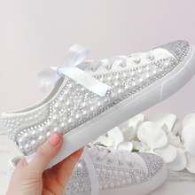 Load image into Gallery viewer, Bling bedazzled crystal rhinestone pearl bridal sneakers shoes