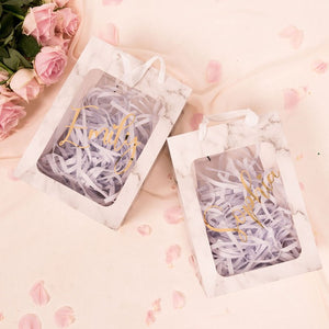 Marble personalized gift bags with clear window