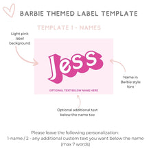 Load image into Gallery viewer, Barbie themed wine champagne label bachelorette proposal