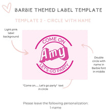 Load image into Gallery viewer, Barbie themed wine champagne label bachelorette proposal