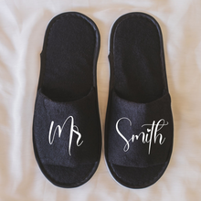 Load image into Gallery viewer, Black personalized slippers
