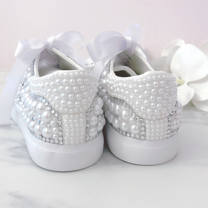 Bling bedazzled crystal rhinestone pearl bridal sneakers 