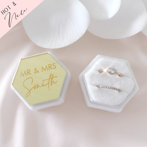 Custom acrylic velvet hexagon wedding ring box