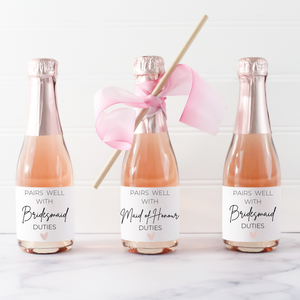pairs well with custom personalized wine champagne label bride bridesmaids