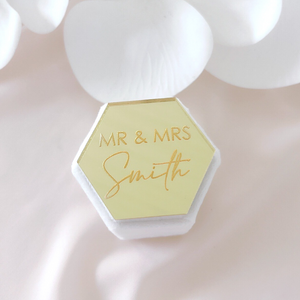 Custom acrylic velvet hexagon wedding ring box