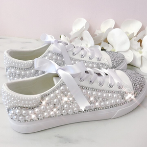 Bling Bedazzled Pearl and Rhinestone Sneakers Champagne Occasions